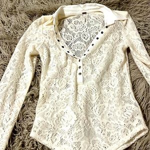 Free People Cream Top. Floral pattern. Worn once